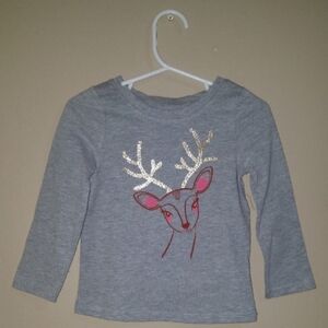 Long Sleeve Tee with Reindeer Design Size 18M